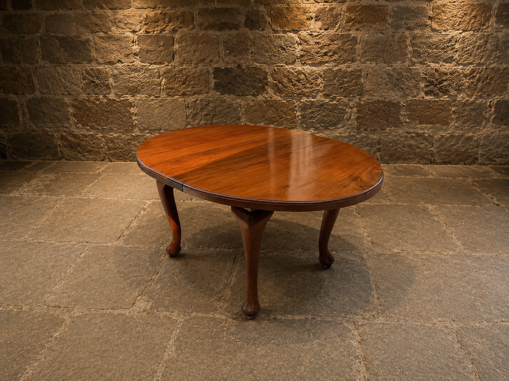 Antique Walnut Extending Dining Table – Circa 1920 Queen Anne Style Oval Table