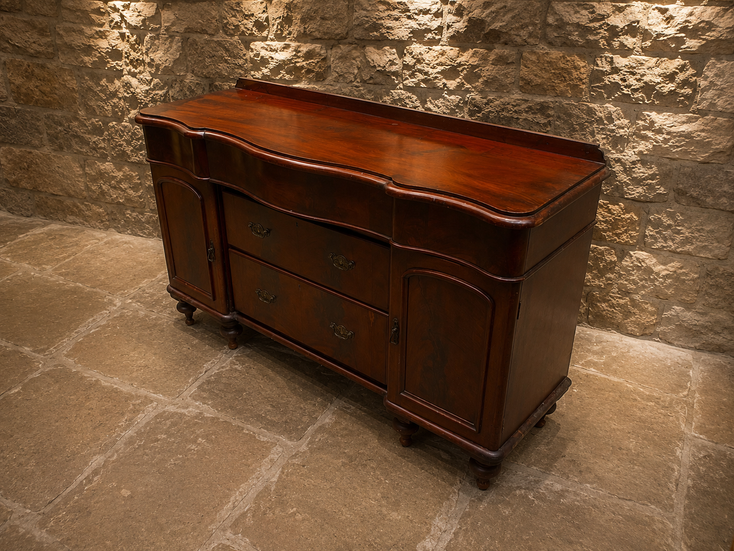 Antique Edwardian Mahogany Serpentine Sideboard | Buffet Cabinet | Hallway Storage | Circa 1895–1915