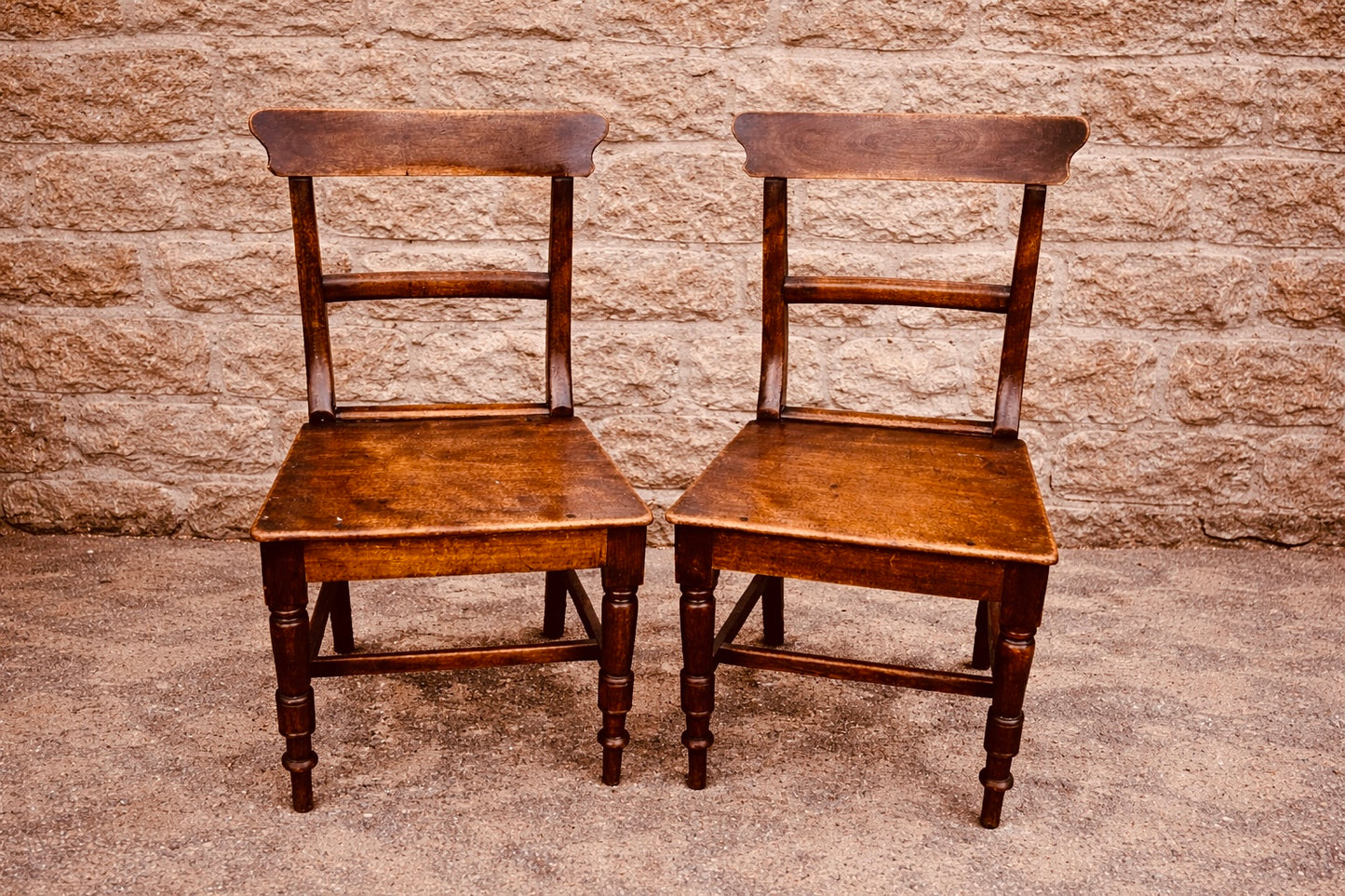 Pair of Victorian Farmhouse Dining Chairs in Solid Wood