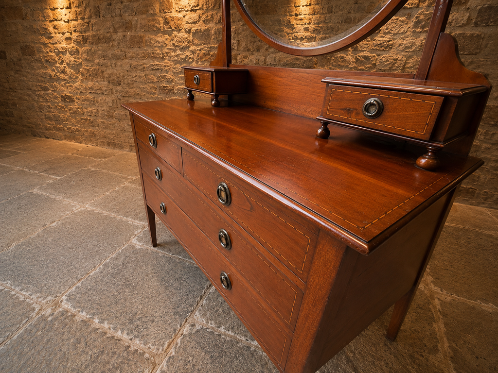 Regency Mahogany Dressing Chest with Oval Swing Mirror | Antique English Vanity Chest | c.1815–1835