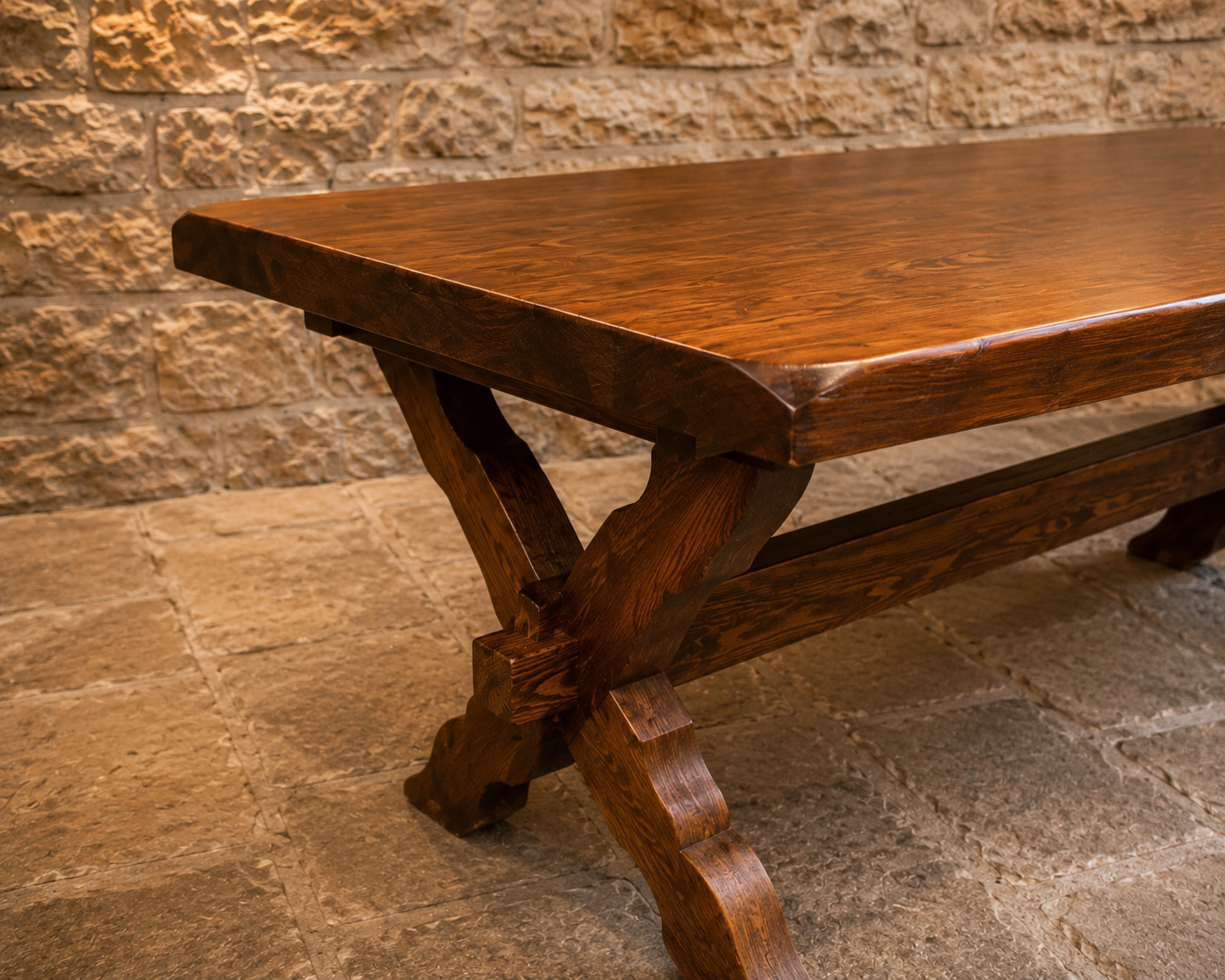 Solid Oak Refectory Dining Table | English Farmhouse Dining Table | Rustic Trestle Dining Table | Country House Kitchen Table