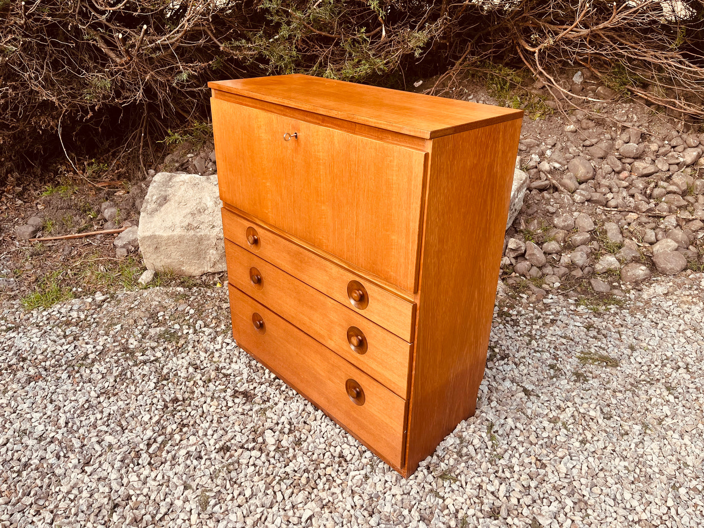 Mid Century Teak Bureau Writing Desk with Drop Front