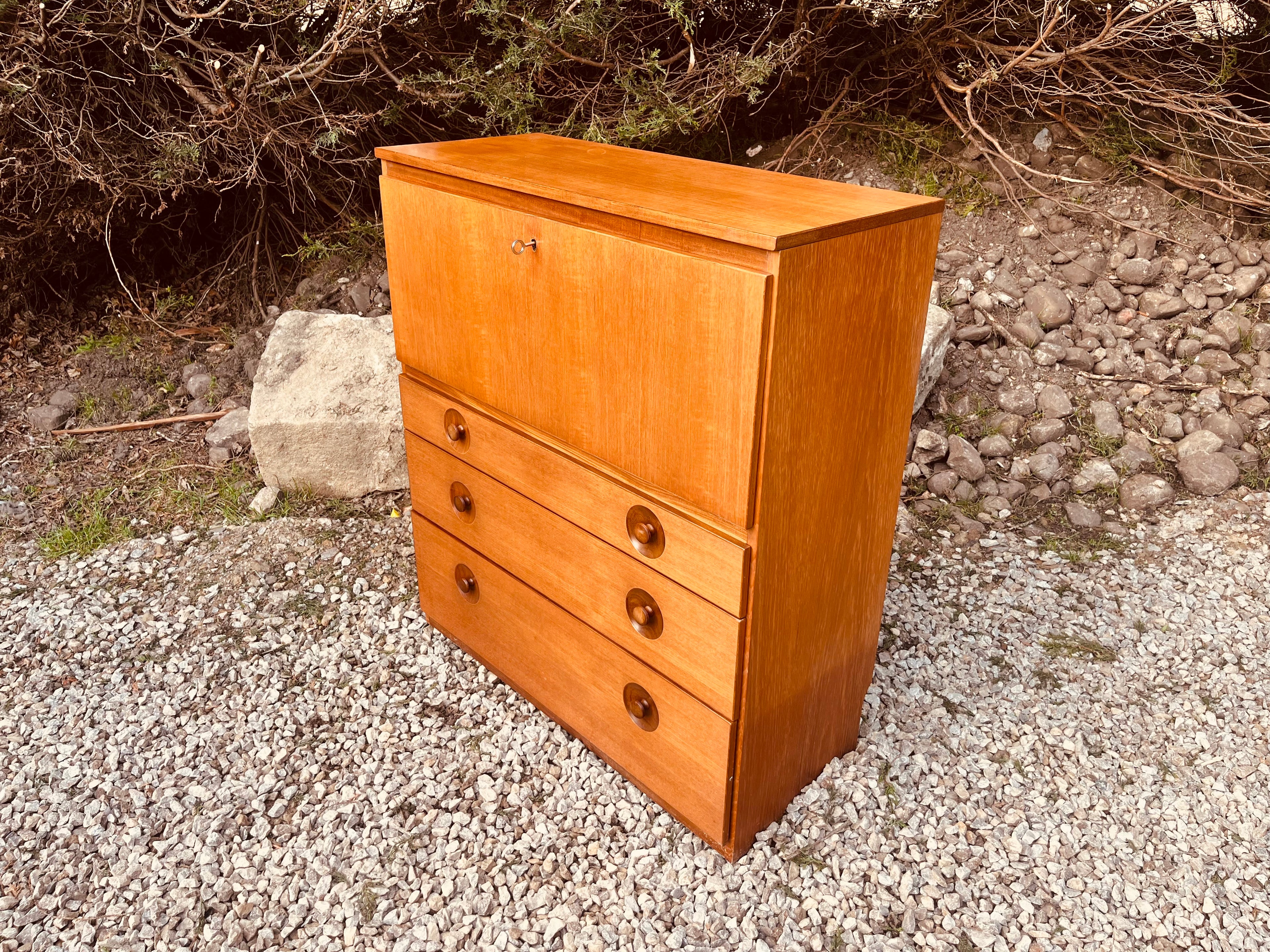 Mid Century Teak Bureau Writing Desk with Drop Front