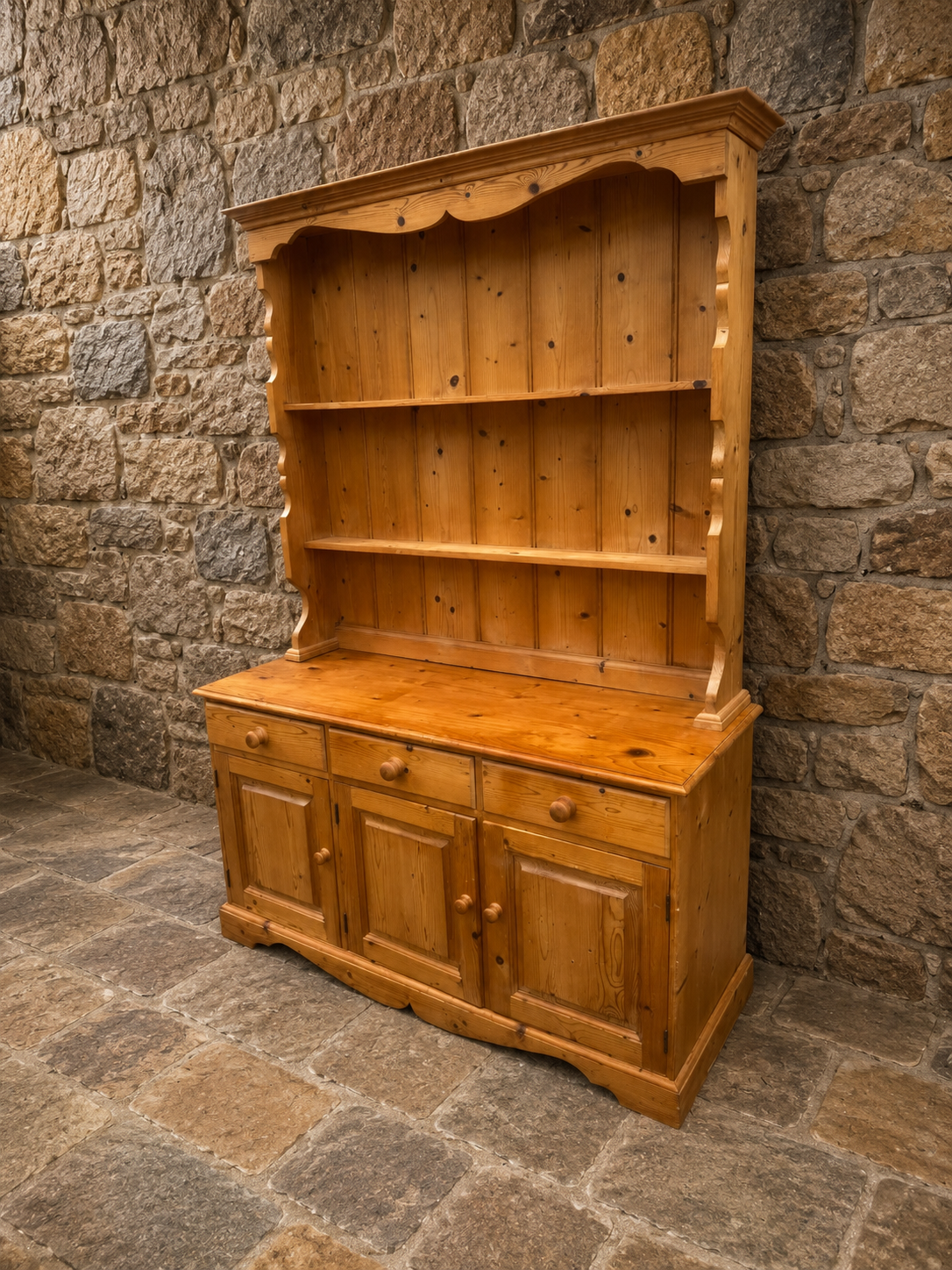 Large Vintage Pine Farmhouse Dresser | Rustic Country Kitchen Storage Unit | Cottage Welsh Dresser | Pine Display Cabinet