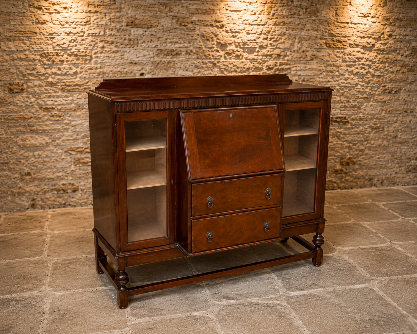 Antique Edwardian Mahogany Bureau Bookcase | Glazed Writing Cabinet | Home Office Secretary Desk | Circa 1905