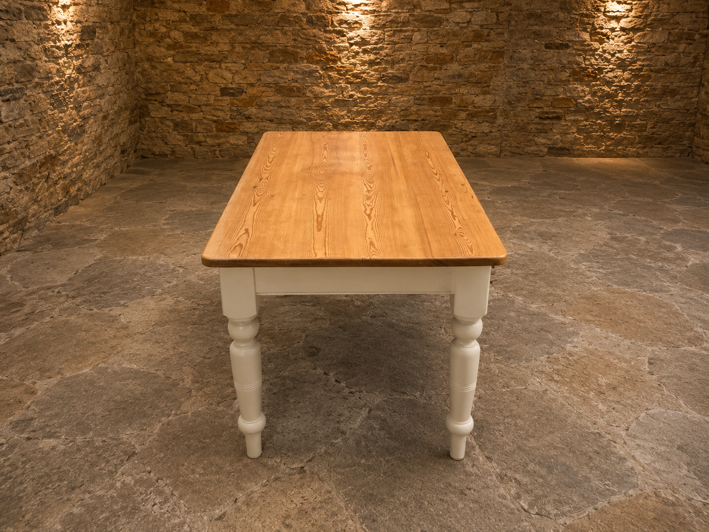 Vintage Pine Farmhouse Dining Table with Drawer – Painted Country Kitchen Table