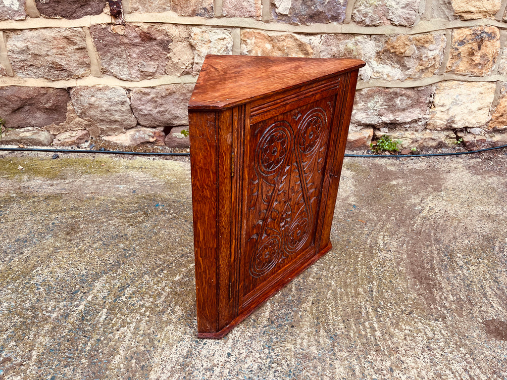 Antique Carved Oak Corner Cupboard