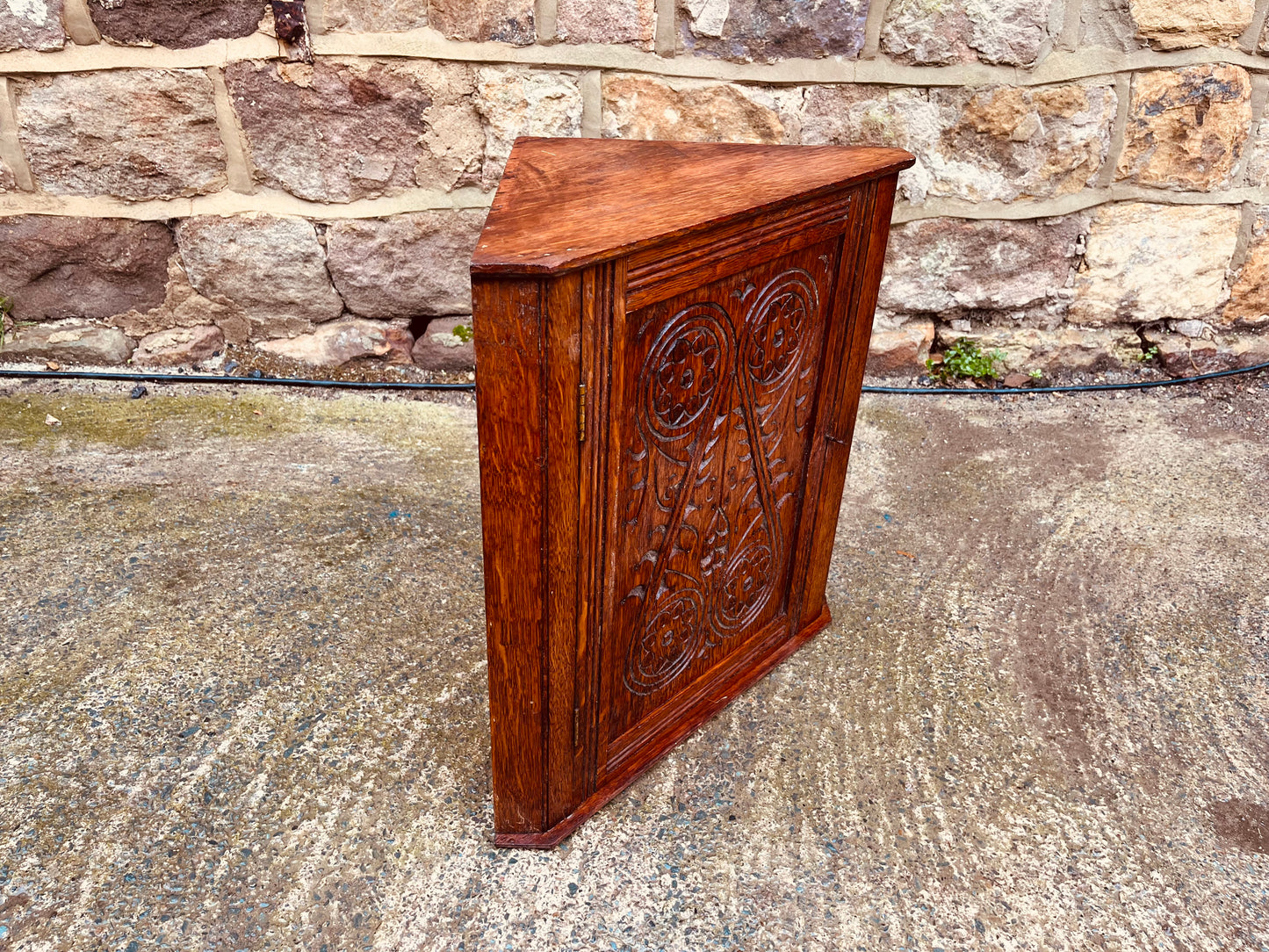 Antique Carved Oak Corner Cupboard
