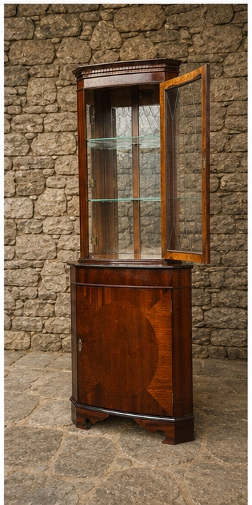 Edwardian Mahogany Inlaid Corner Display Cabinet