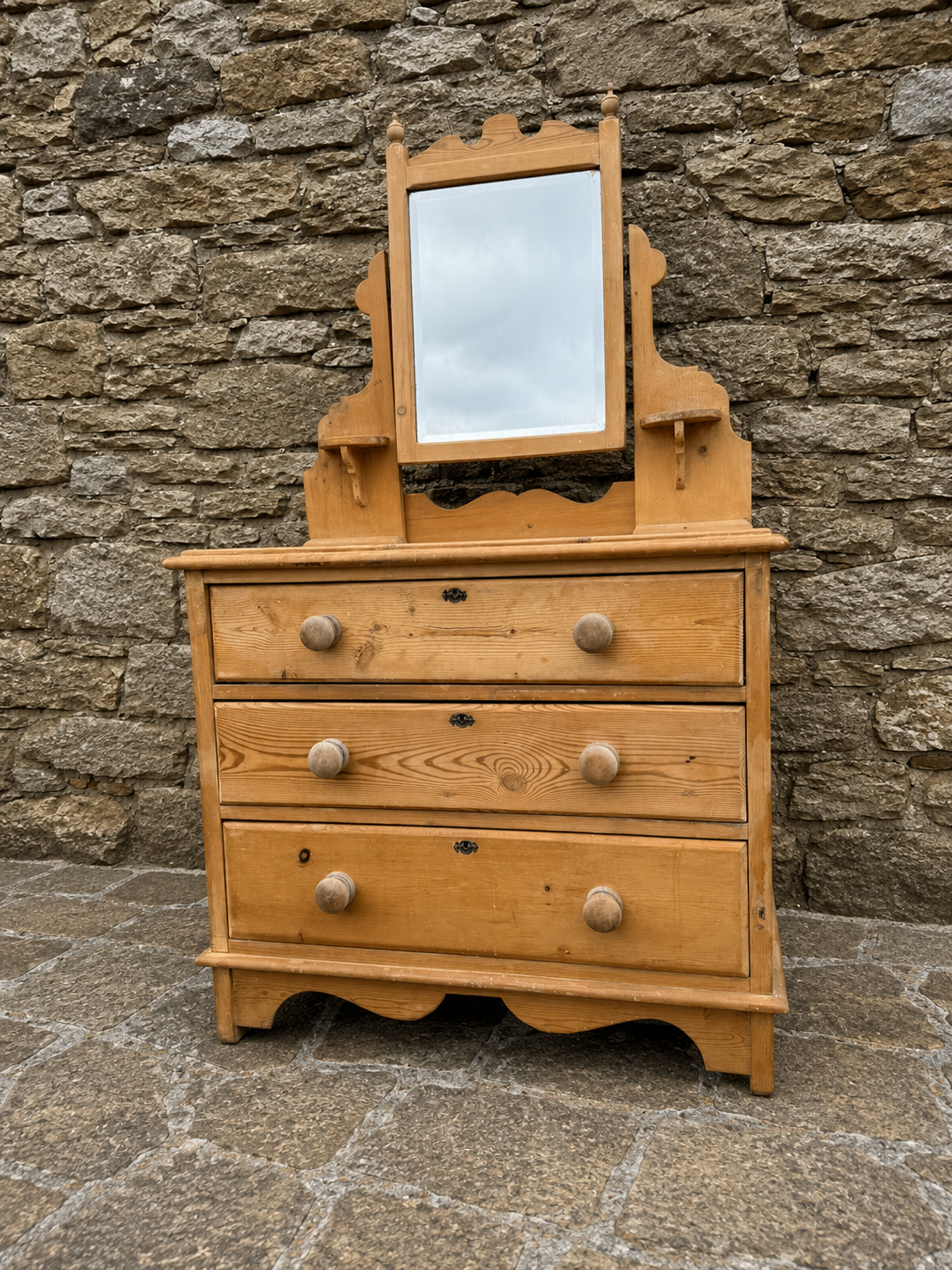 Victorian Pine Dressing Chest With Original Swing Mirror