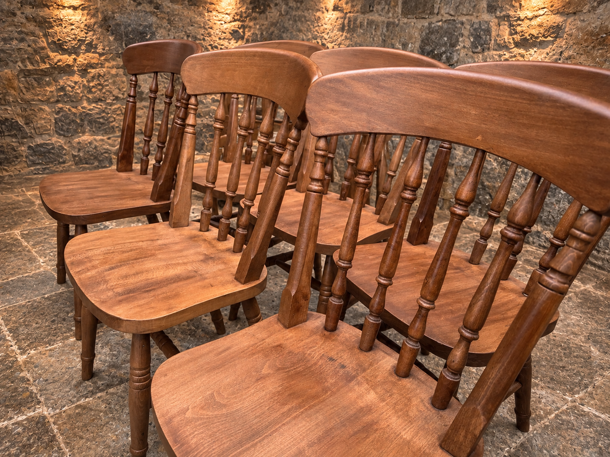 Set of 6 Vintage Windsor-Style Solid Wood Farmhouse Dining Chairs