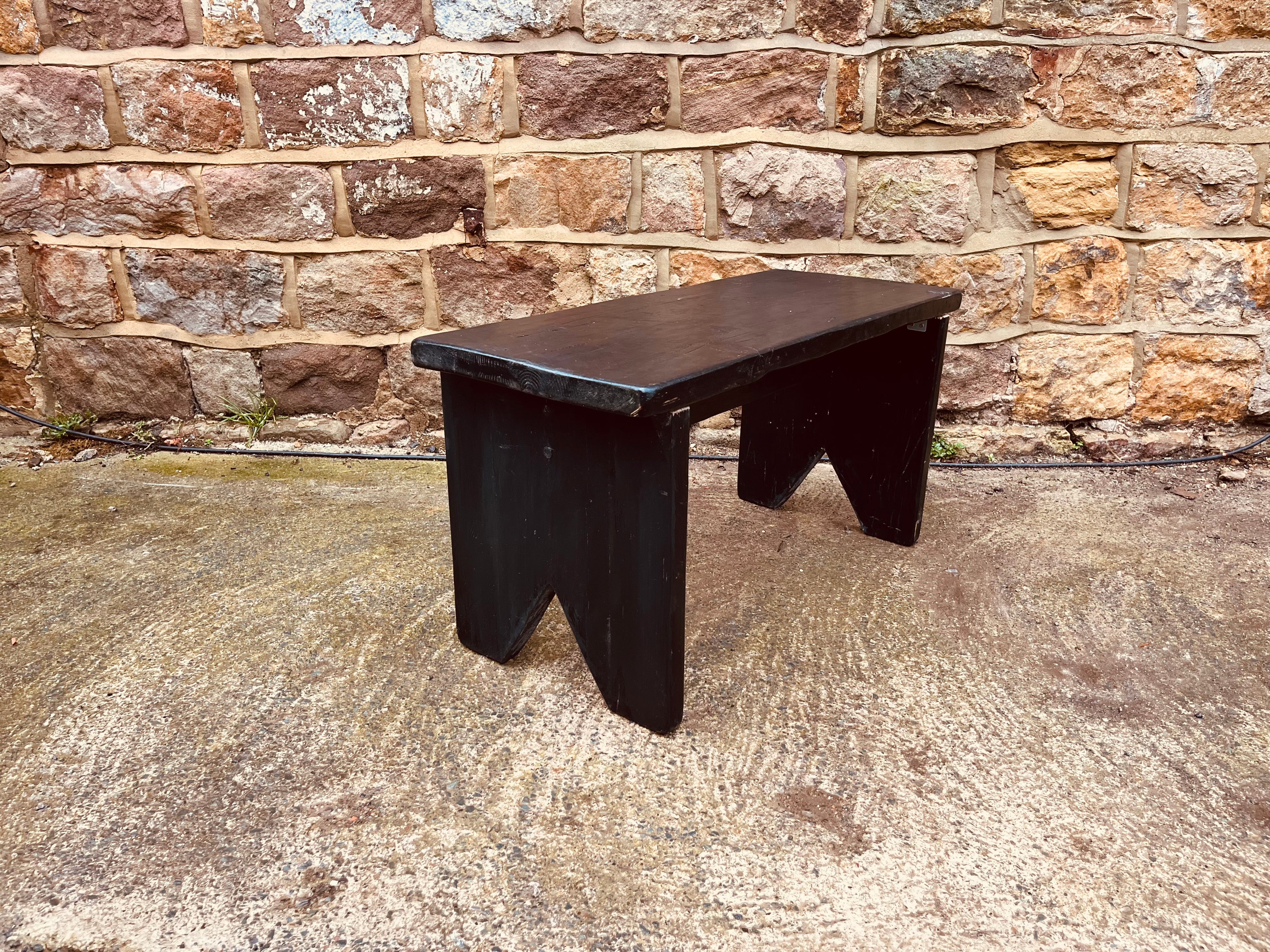 Rustic Black Wooden Bench – Vintage Handcrafted Stool / Hallway, Kitchen or Cottage Decor