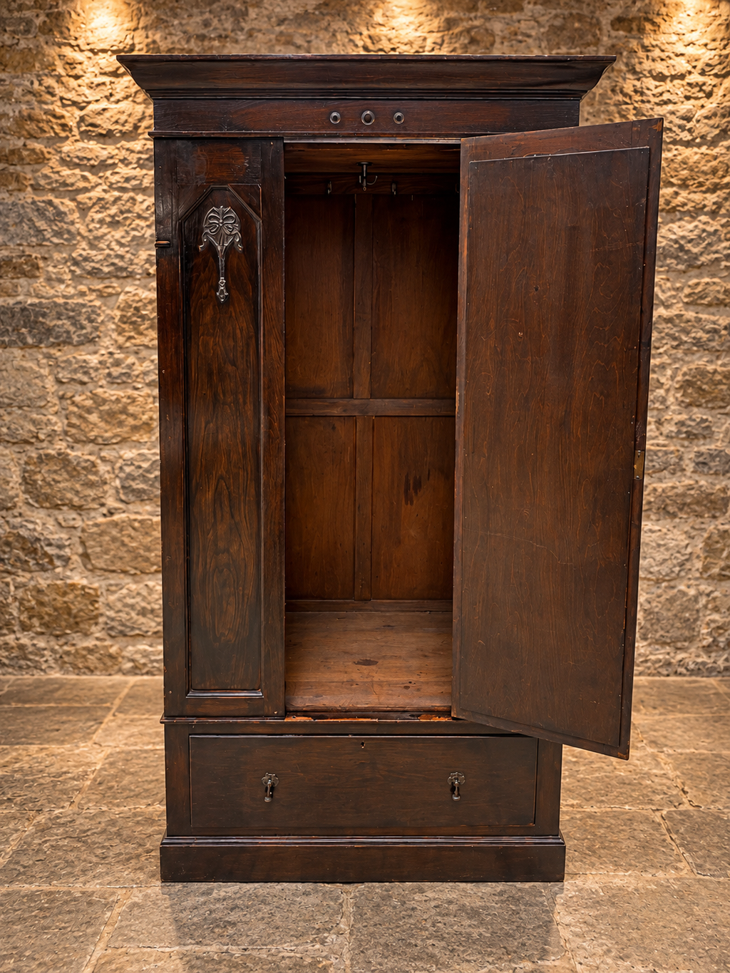 Antique Dark Oak Mirrored Wardrobe – Late Victorian / Edwardian c.1900
