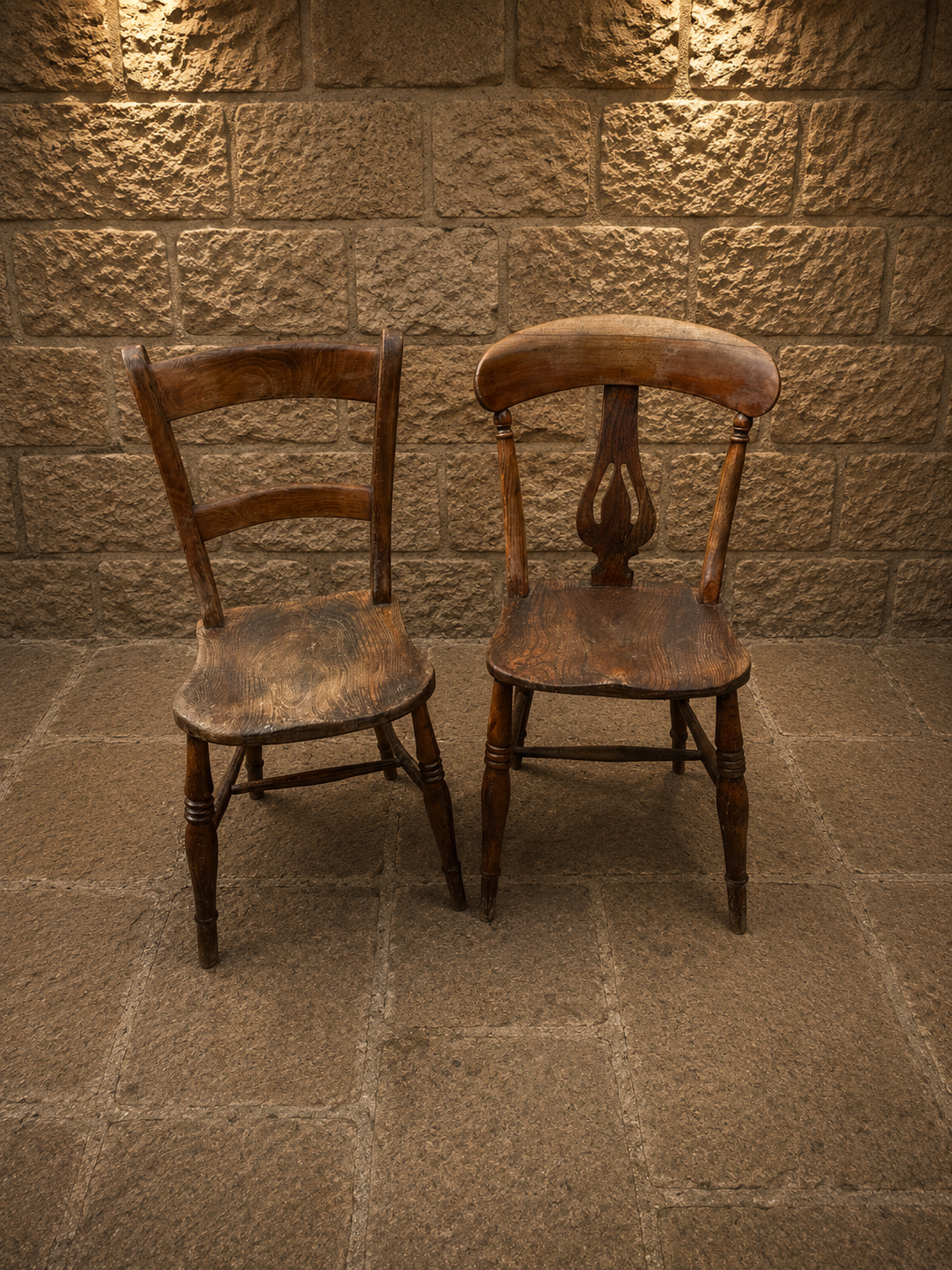 Antique Victorian Elm & Ash Country Kitchen Chairs – Near Pair
