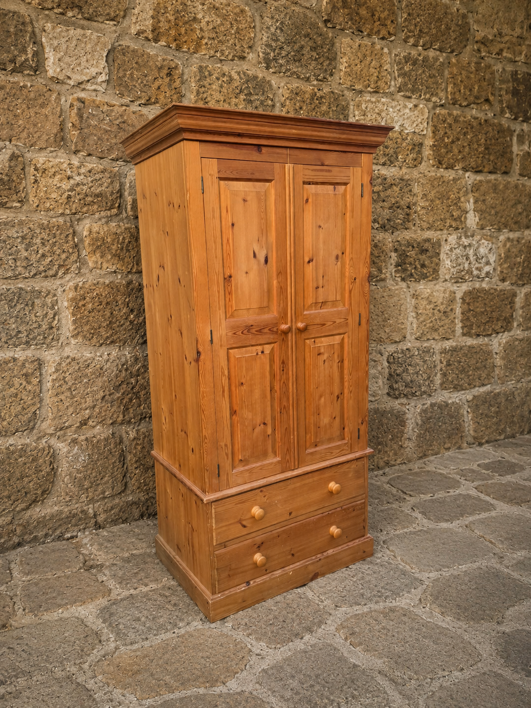 Pine Double Wardrobe with Drawers