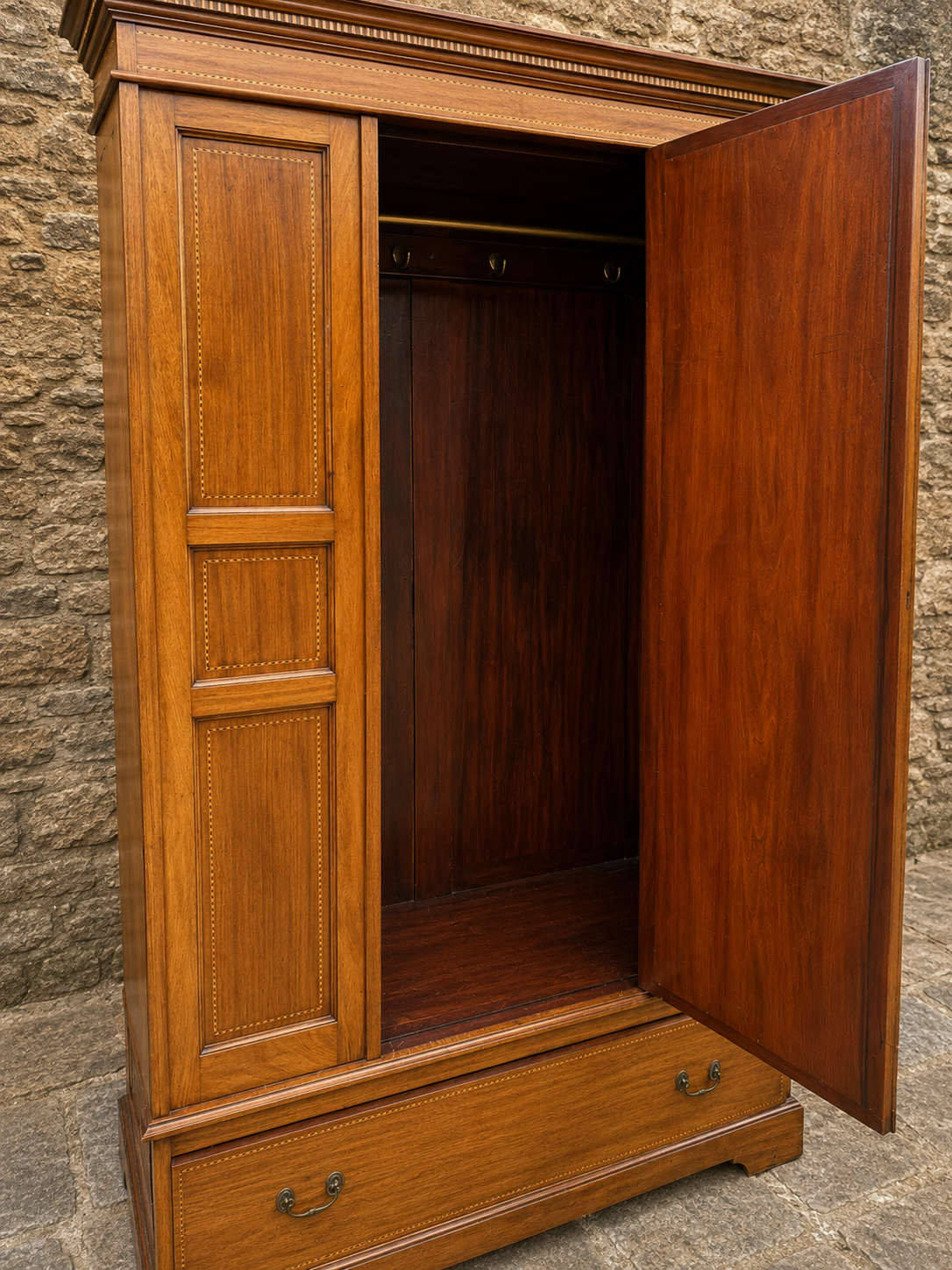 Antique Edwardian Inlaid Mahogany Mirrored Wardrobe | Circa 1905–1915