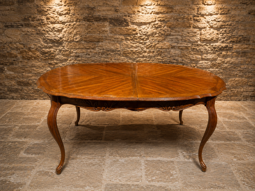 Vintage French Provincial Oval Dining Table – Radial Veneered Top c.1930–1950