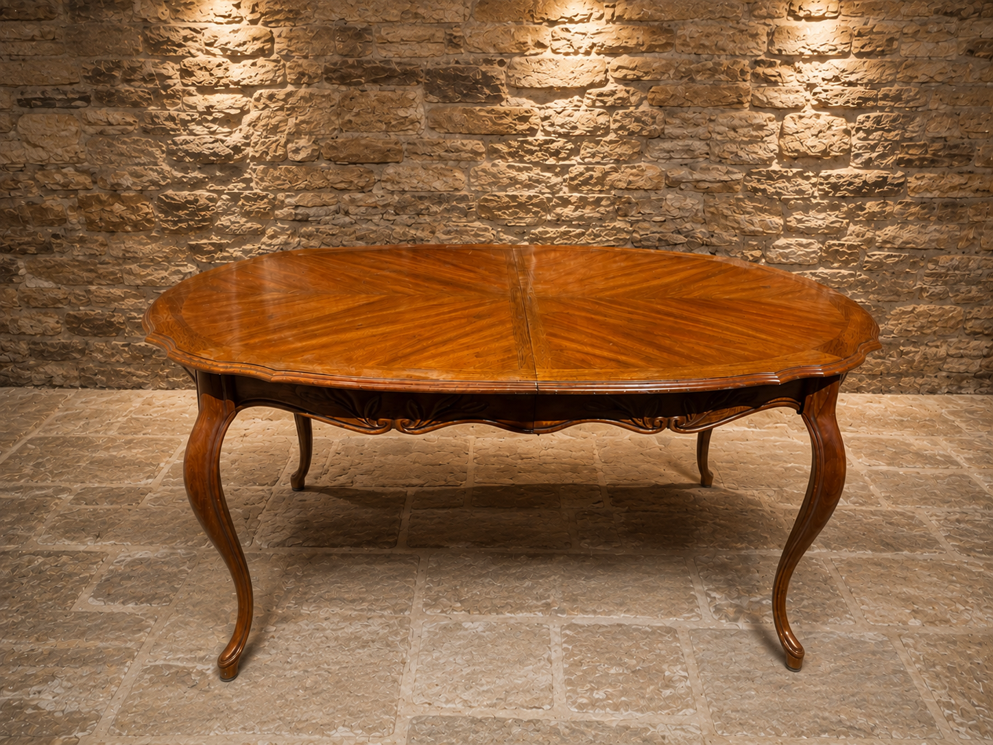 Vintage French Provincial Oval Dining Table – Radial Veneered Top c.1930–1950