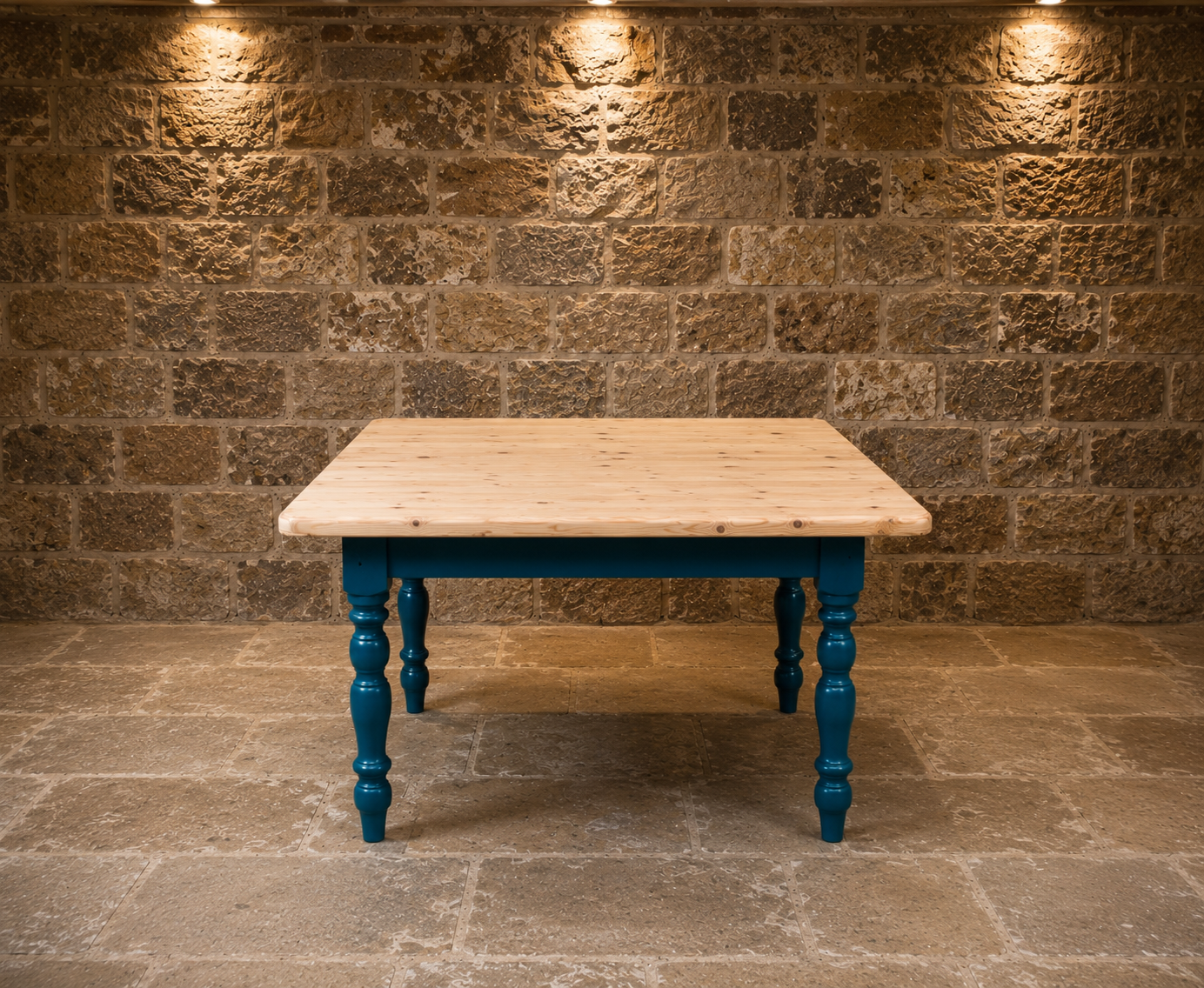 Rustic Farmhouse Solid Pine Dining Table | Blue Painted Country Kitchen Table | Handmade Farmhouse Table