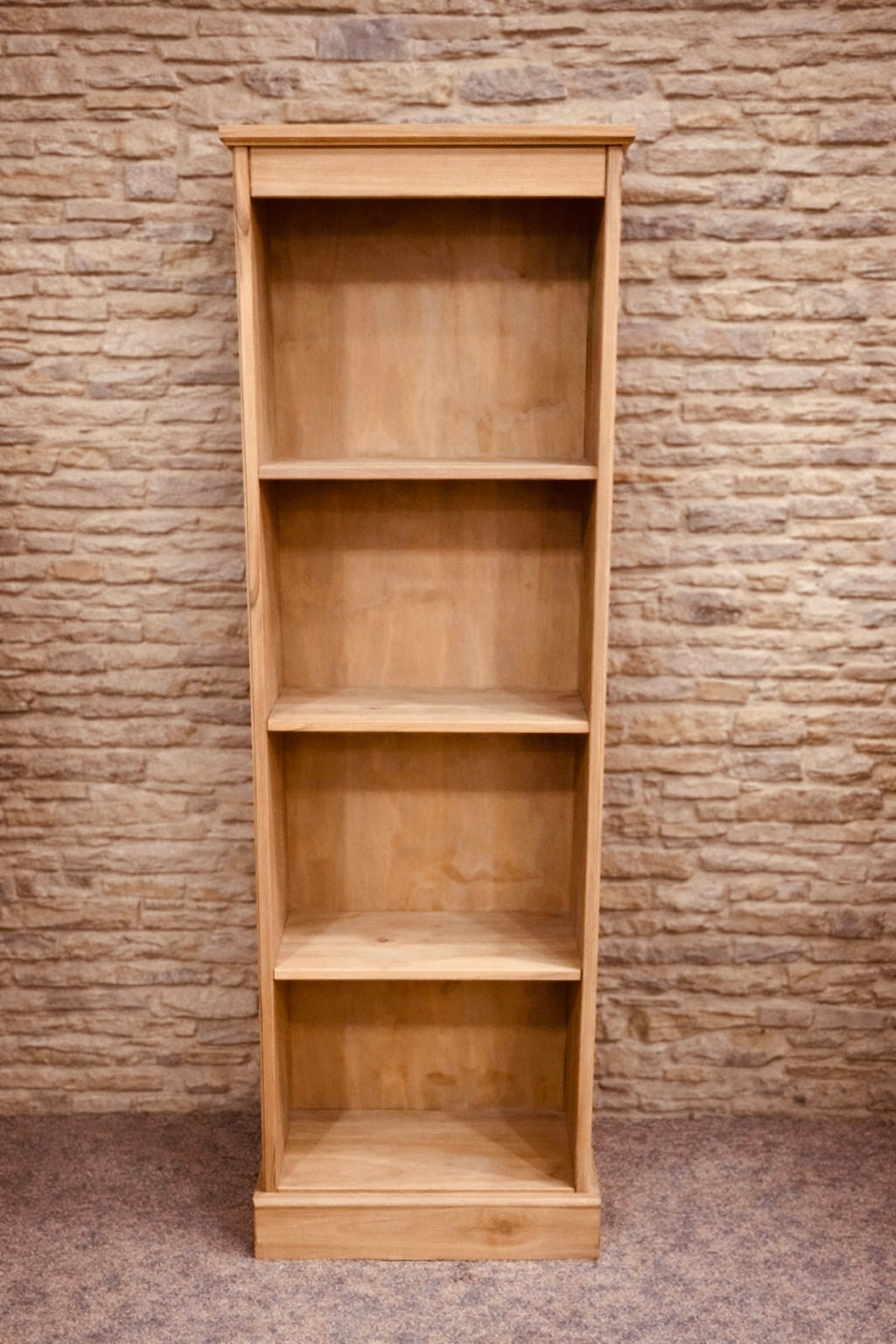 Solid Pine Narrow Bookcase – Slim Rustic Wooden Shelving Unit