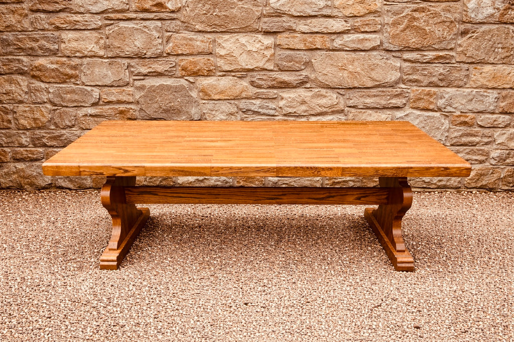 Large Solid Oak Farmhouse Dining Table – Rustic Refectory Trestle Base