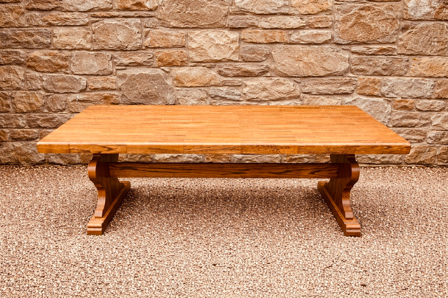 Large Solid Oak Farmhouse Dining Table – Rustic Refectory Trestle Base