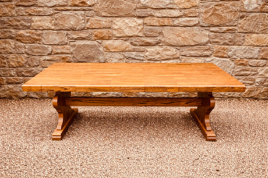 Large Solid Oak Farmhouse Dining Table – Rustic Refectory Trestle Base