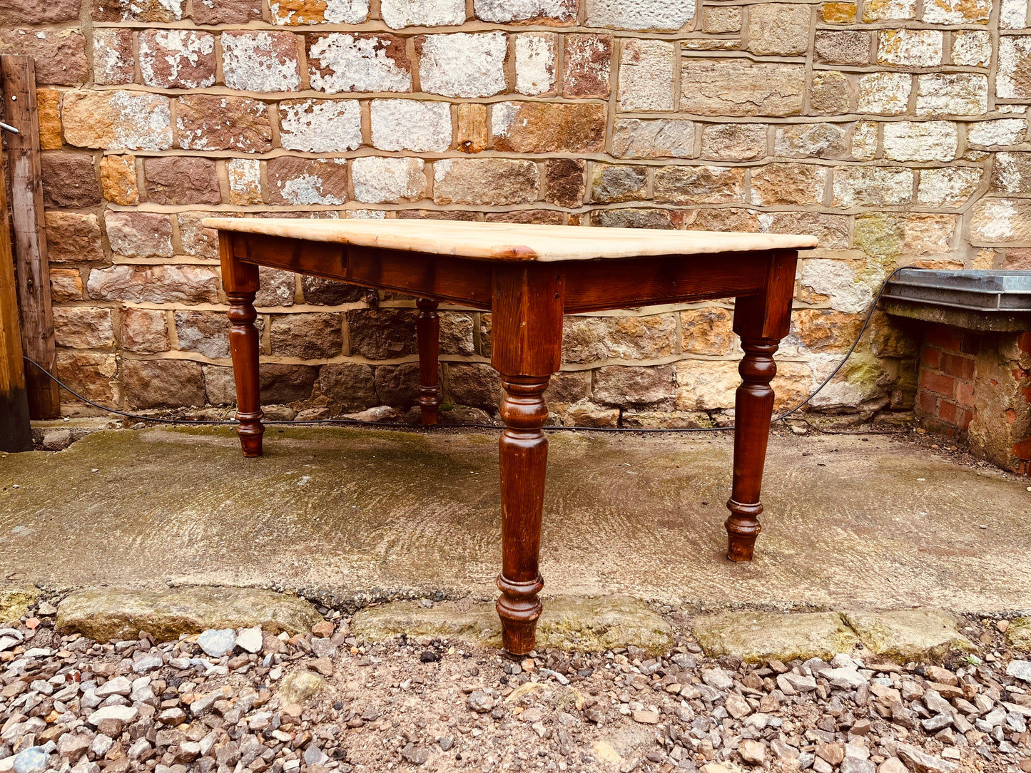 Reclaimed Pine Farmhouse Dining Table With Natural Sanded Top – Rustic Turned Leg Kitchen Table