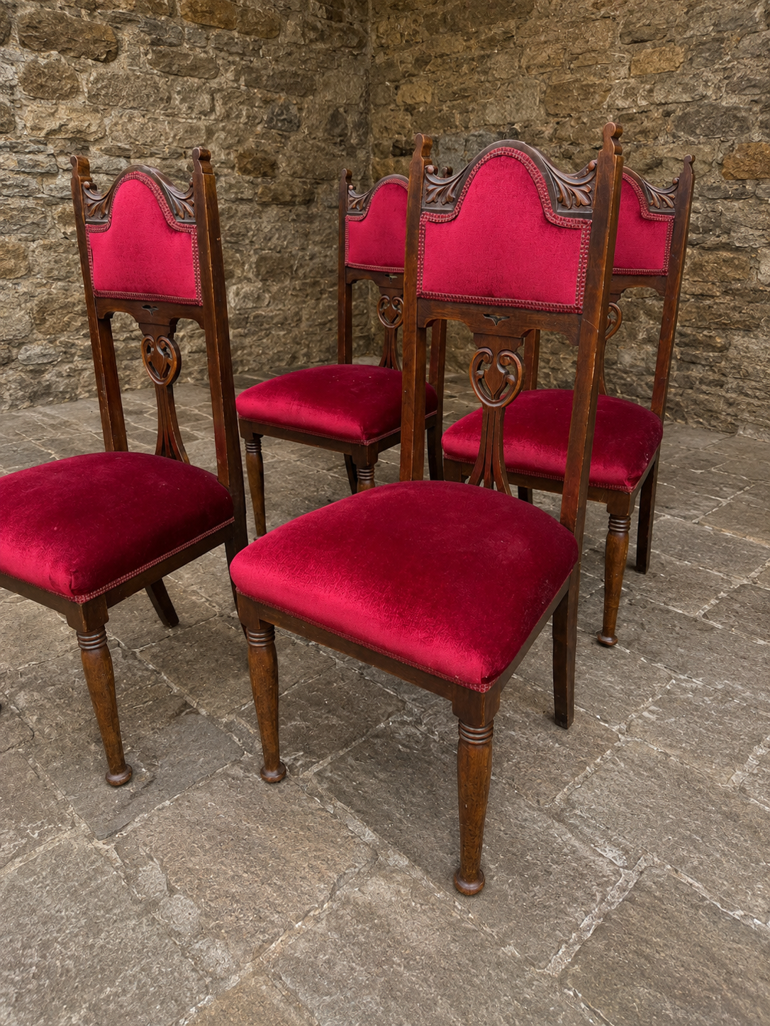 Set of 4 Victorian Gothic Revival Dining Chairs