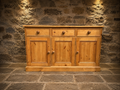 Large Vintage Pine Farmhouse Sideboard – Three Drawer Country Kitchen Storage Cabinet