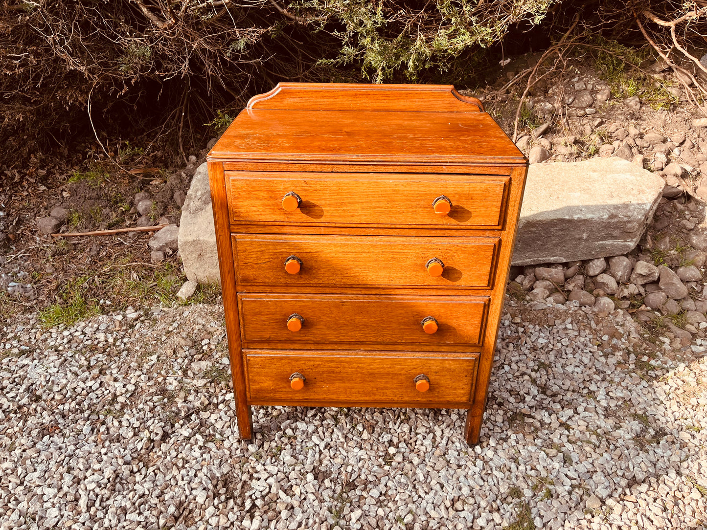 Vintage Oak 4 Drawer Bedside Chest