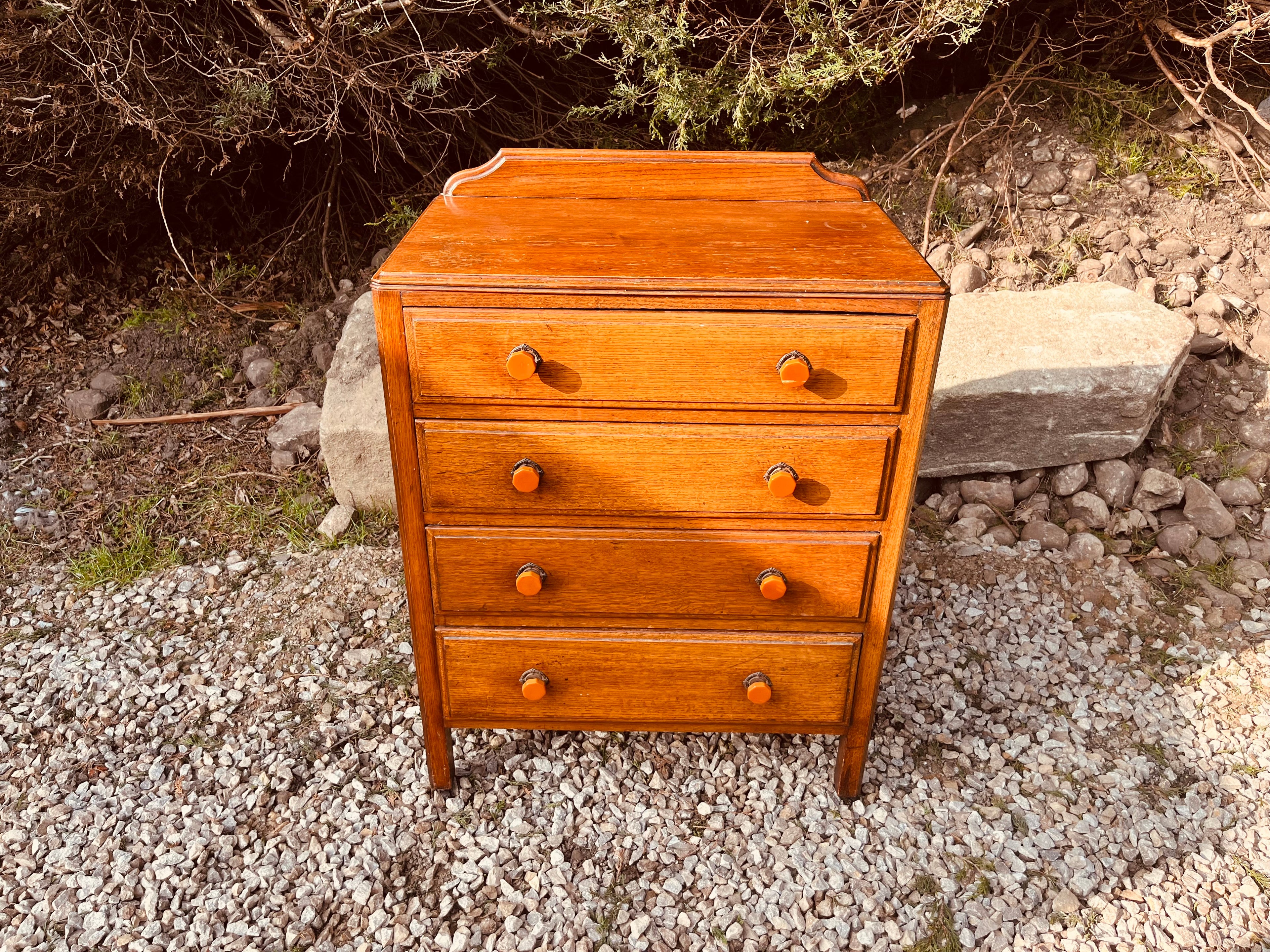 Vintage Oak 4 Drawer Bedside Chest