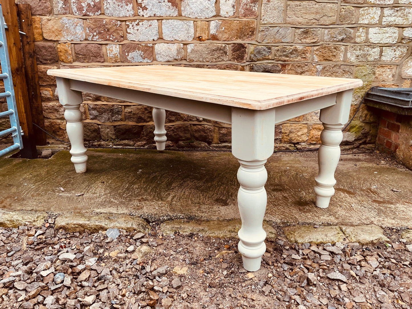 Solid Farmhouse Dining Table with Painted Base & Natural Wood Top
