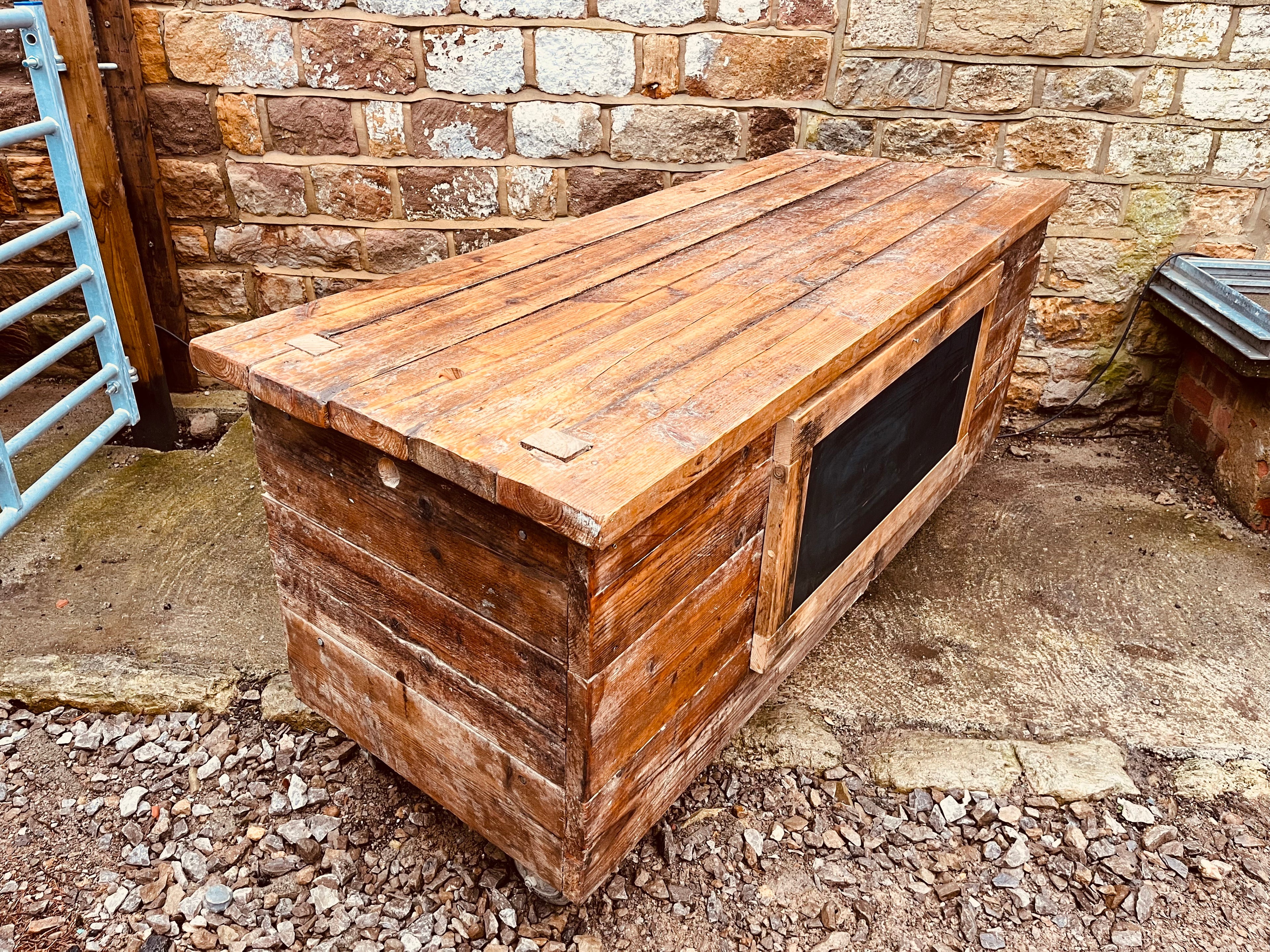 Handmade Reclaimed Wood Kitchen Island on Castors – Rustic Farmhouse Prep Table