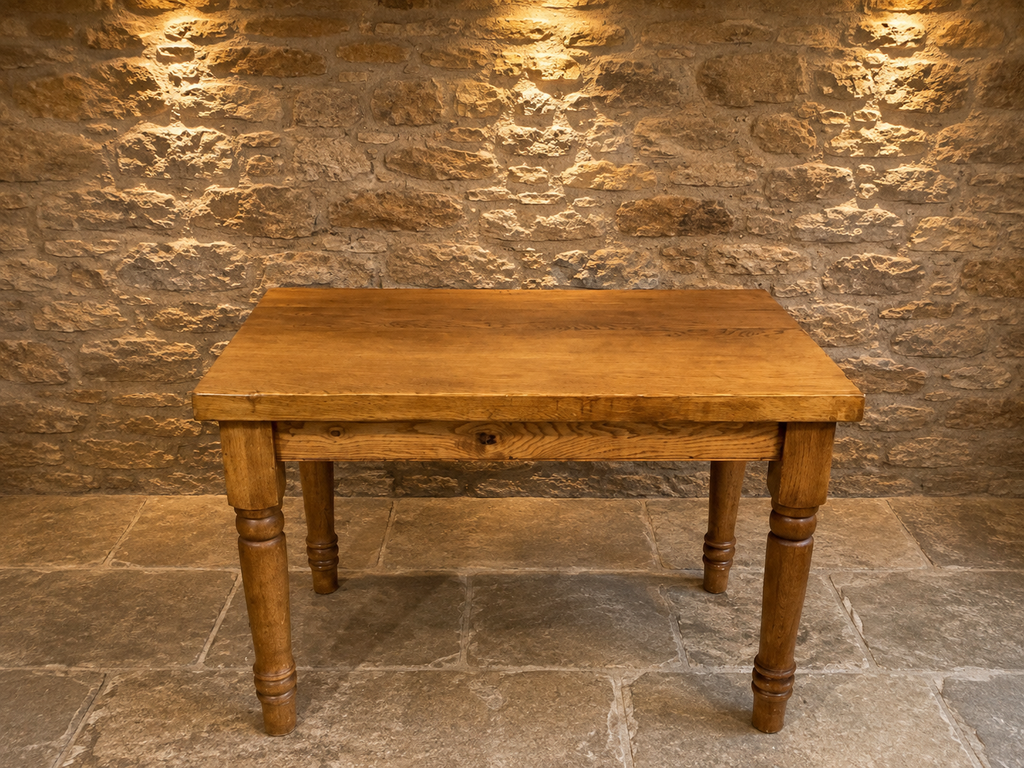 Early 20th Century Solid Oak Farmhouse Dining Table – Turned Legs