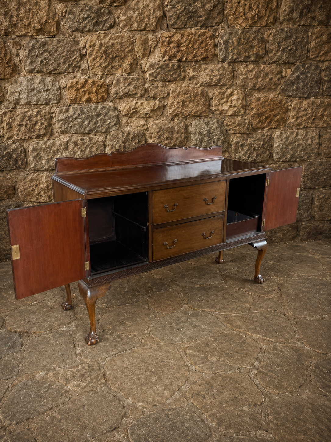 Antique Georgian Revival Mahogany Sideboard – Flame Mahogany Serving Cabinet