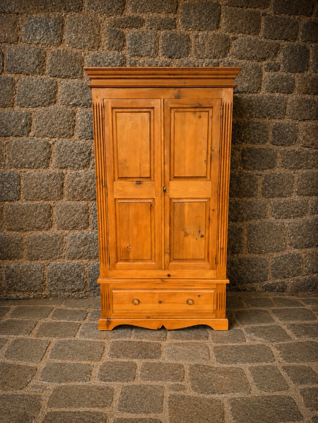 Rustic Farmhouse Pine Wardrobe Armoire with Drawer