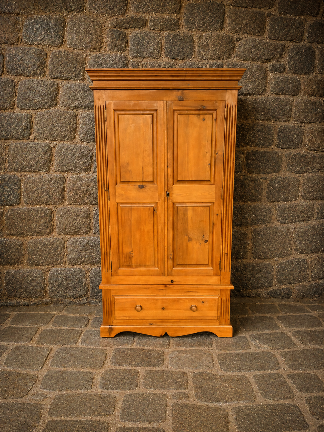 Rustic Farmhouse Pine Wardrobe Armoire with Drawer