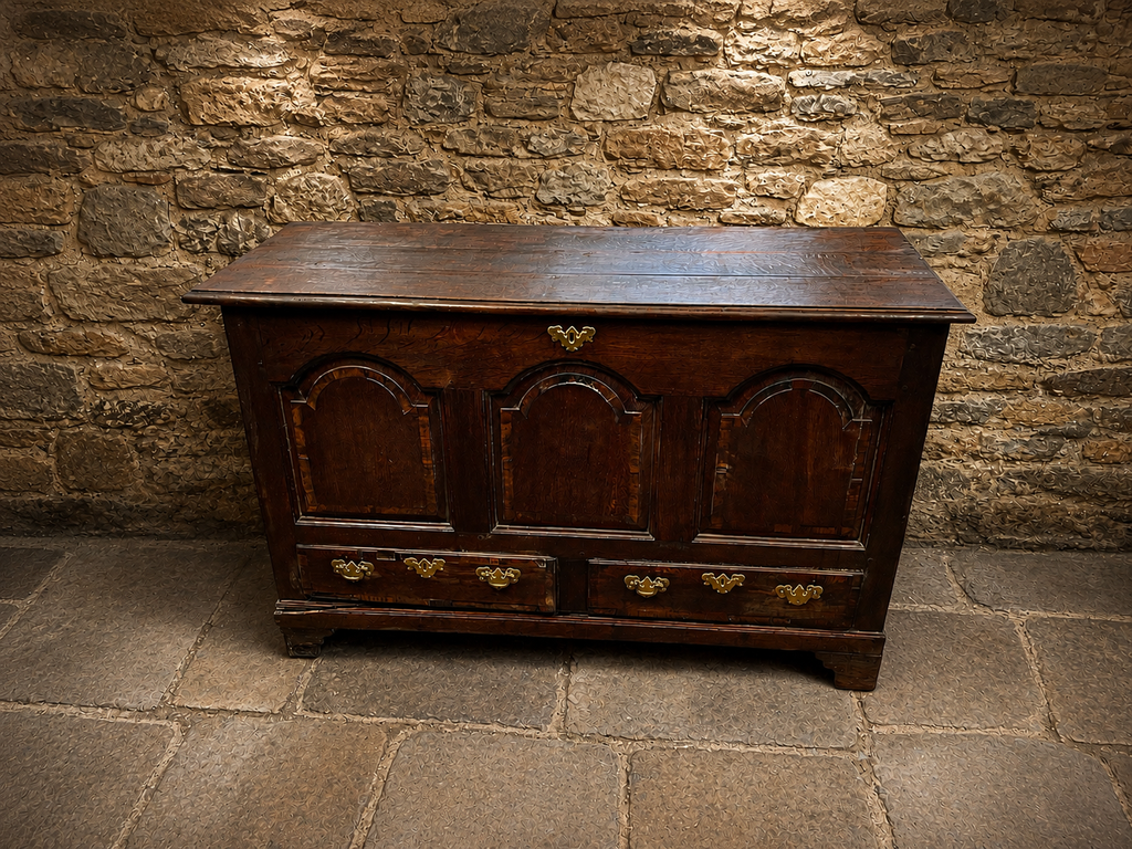 Antique Jacobean Revival Oak Mule Chest | Solid Oak Blanket Chest | Panelled Oak Storage Chest | Country House Furniture | Circa 1900–1930