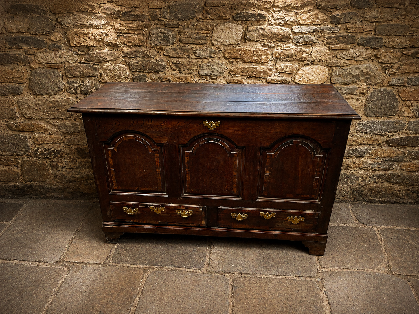 Antique Jacobean Revival Oak Mule Chest | Solid Oak Blanket Chest | Panelled Oak Storage Chest | Country House Furniture | Circa 1900–1930