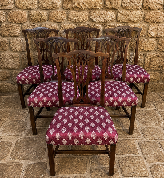 Set of 6 Georgian Style Mahogany Dining Chairs with Gothic Pierced Backs
