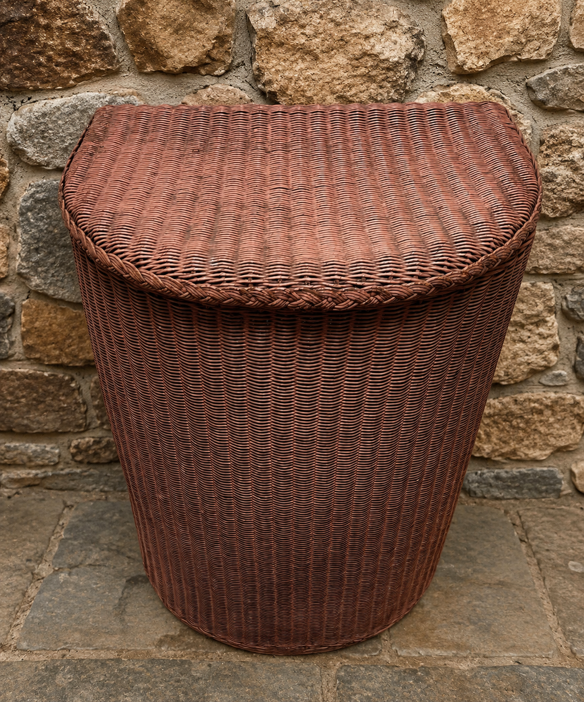 Vintage Lloyd Loom Pink Wicker Laundry Basket / Mid Century Storage Hamper