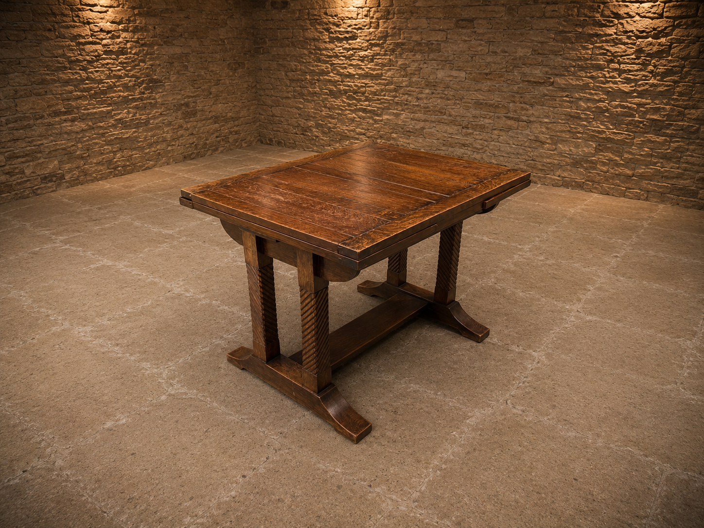 Vintage Dark Oak Extending Dining Table – Jacobean Style Carved Refectory Table