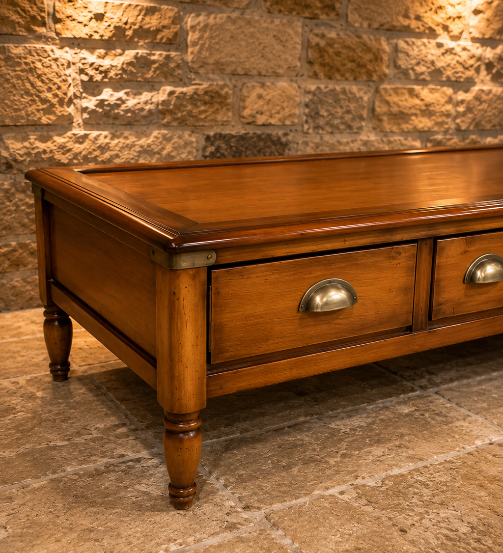Rustic Farmhouse Solid Wood Coffee Table with Hidden Storage Drawer