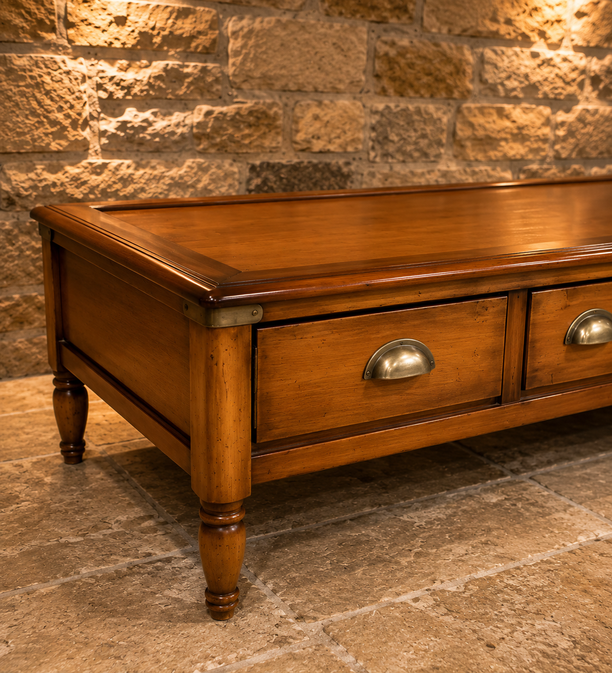Rustic Farmhouse Solid Wood Coffee Table with Hidden Storage Drawer