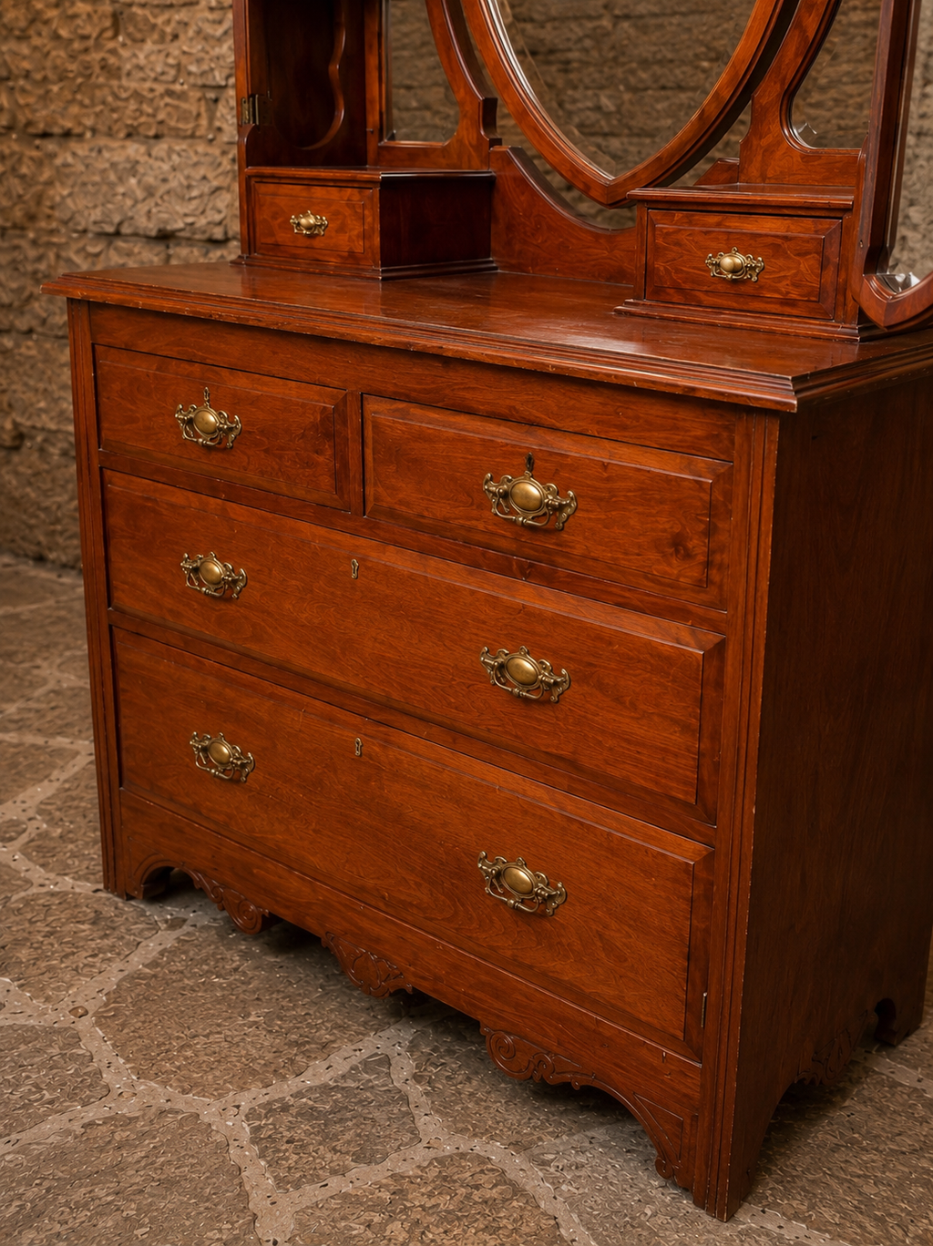 Antique Edwardian Mahogany Dressing Table with Original Triple Swing Mirrors | Art Nouveau Vanity Chest | Circa 1905
