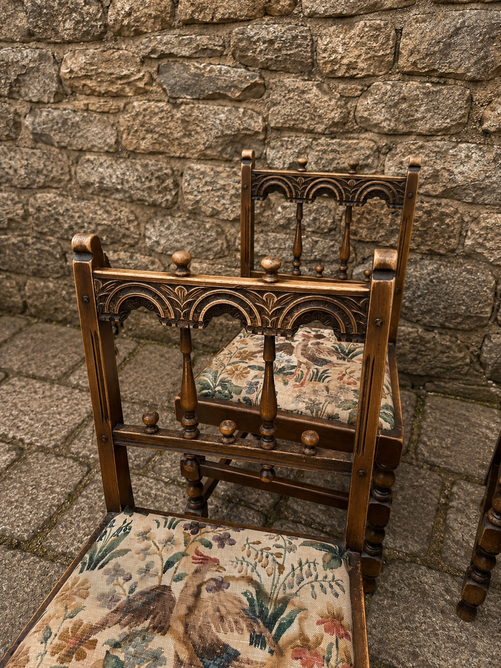 Antique Victorian Gothic Revival Oak Dining Chairs – Set of Four – c.1880–1900