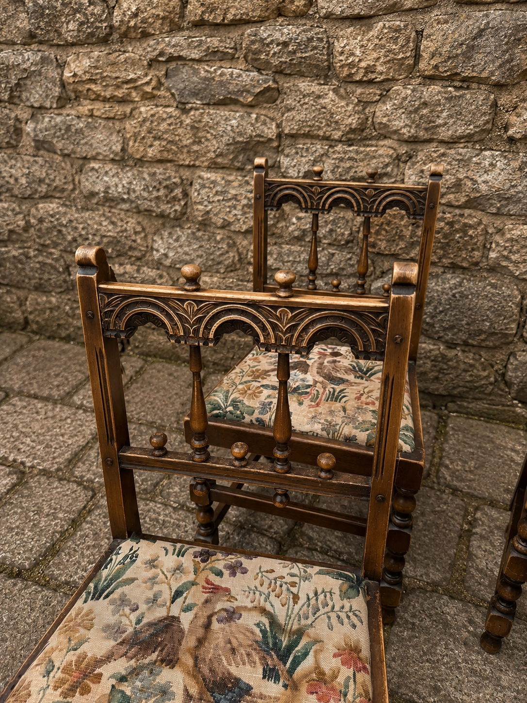 Antique Victorian Gothic Revival Oak Dining Chairs – Set of Four – c.1880–1900