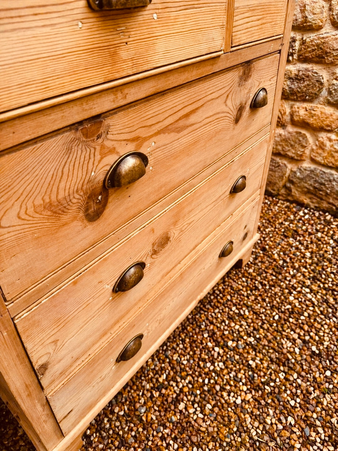 Vintage Rustic Pine Chest of Drawers, Farmhouse Kitchen Storage, Antique Style 2 Over 3 Drawer Chest