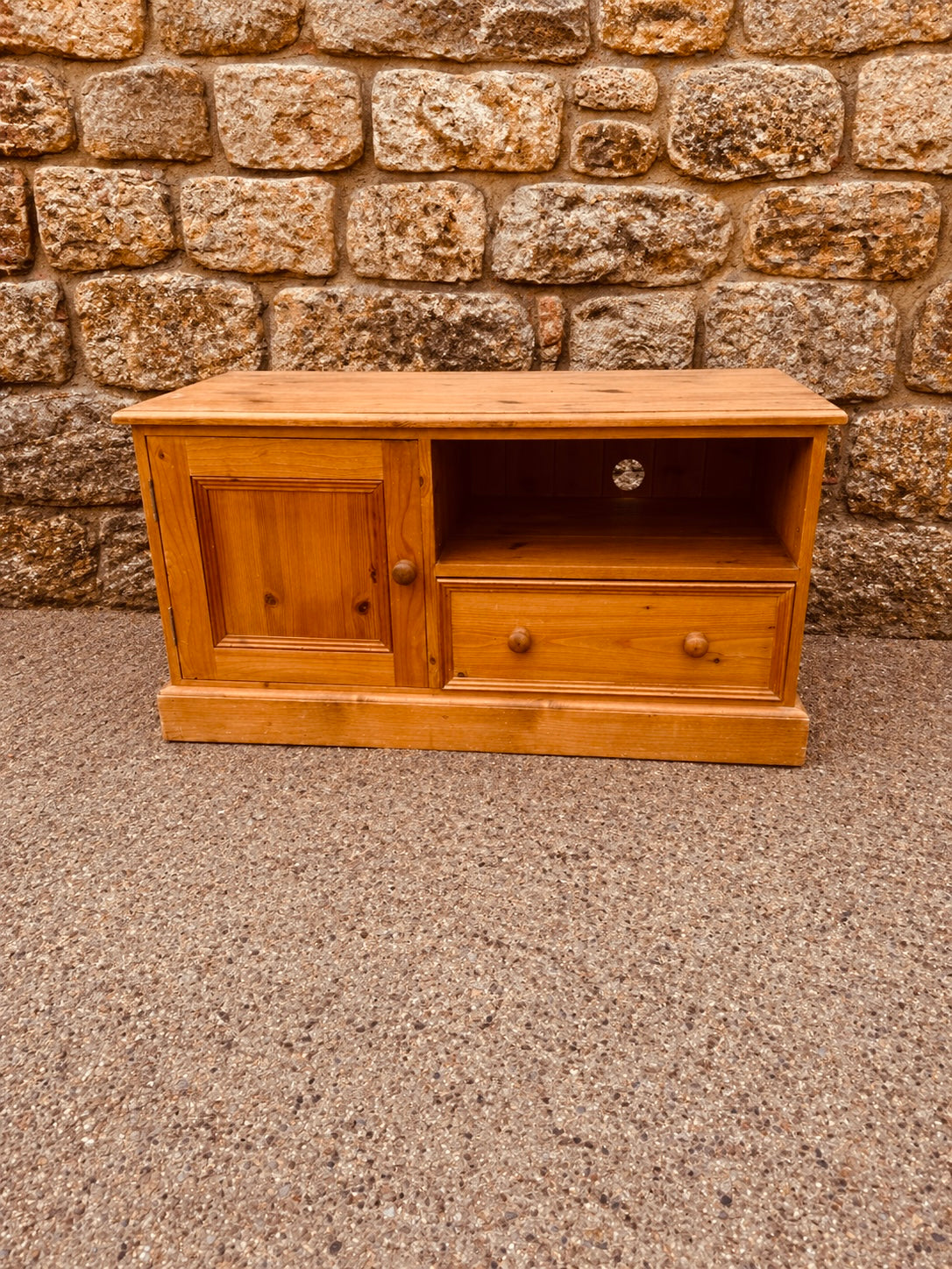 Rustic Solid Pine Media Unit with Cupboard & Drawer